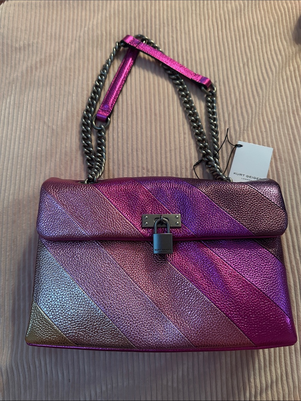 Kurt Geiger Metallic Pink-Purple Ombre Leather Shoulder Bag